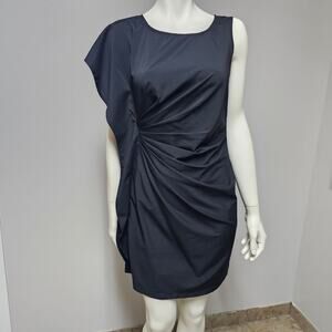 Jean Claude Pierlot ROME Ruffle Ruched Shirred Black Satin Dress Size Small